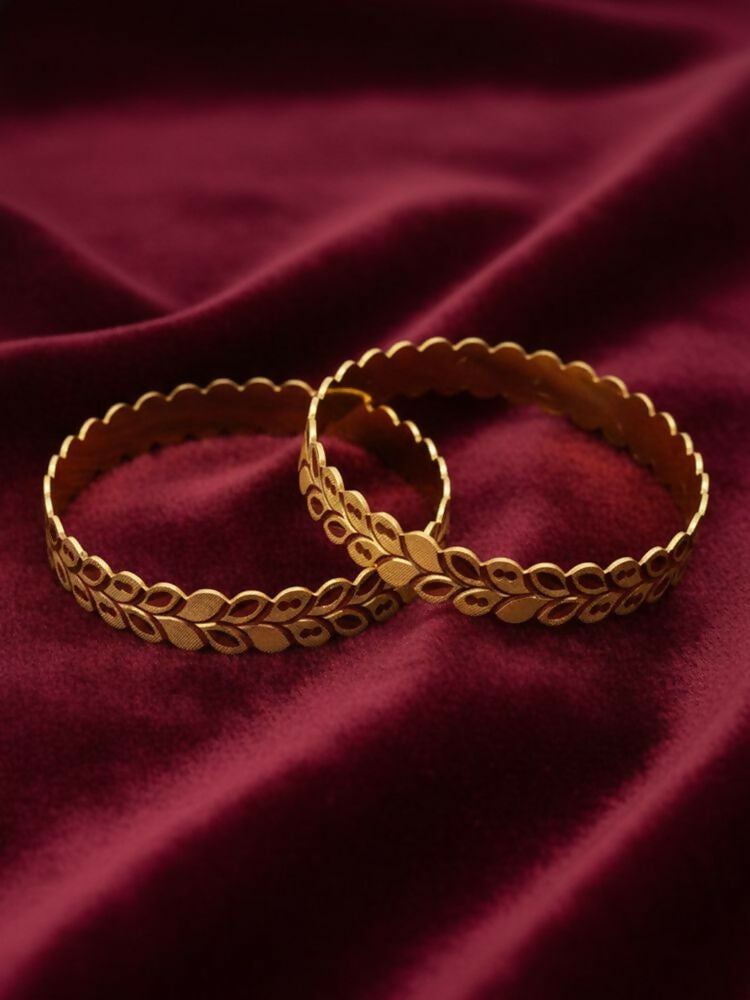 NVR Women Set of 2 Leaf Design Gold Plated Kada Bangle | Grab2Buy