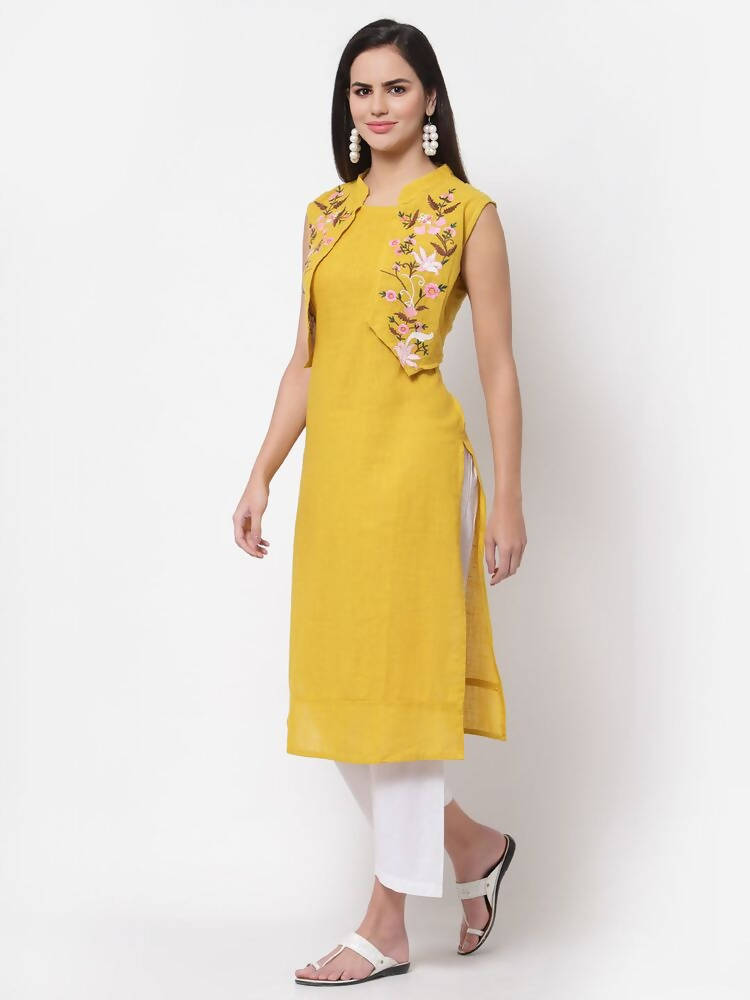 Myshka Women's Rayon Printed 3/4 Sleeve Round Neck Casual Yellow Dress | Grab2Buy