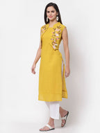 Myshka Women's Rayon Printed 3/4 Sleeve Round Neck Casual Yellow Dress | Grab2Buy