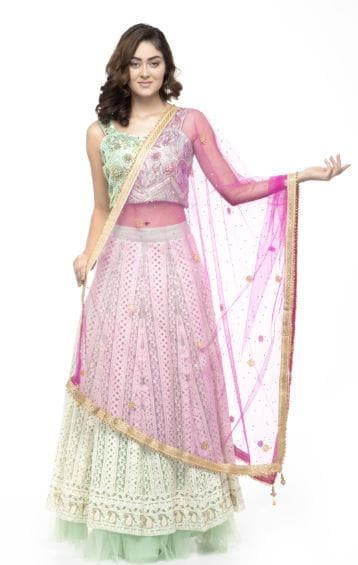 A R Silk Women's Net Net Chandna Handwork With Moti Laish Rani Fancy Dupatta | Grab2Buy