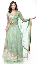 A R Silk Women's Net Chandna Handwork With Moti Laish Bottle Green Fancy Dupatta | Grab2Buy