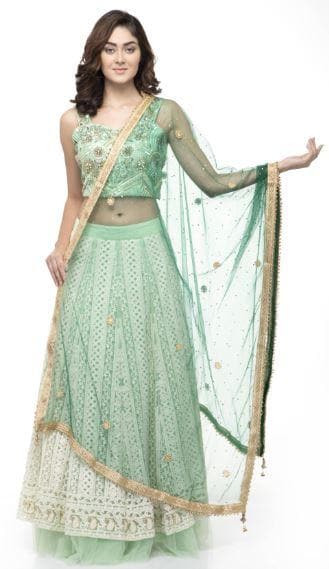 A R Silk Women's Net Chandna Handwork With Moti Laish Bottle Green Fancy Dupatta | Grab2Buy