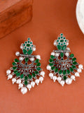 Shoshaa Silver-Plated Green Handcrafted Drop Earrings With Pearl | Grab2Buy