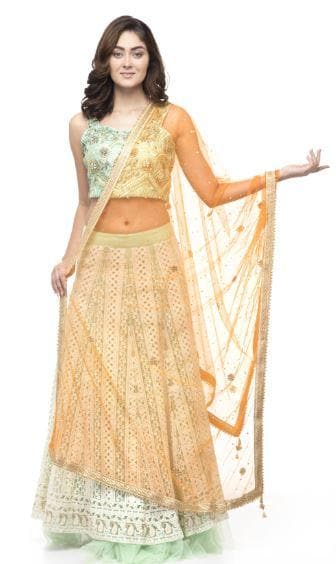 A R Silk Women's Net Net Chandna Handwork With Moti Laish Orange Fancy Dupatta | Grab2Buy