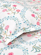 haus & kinder Blossoms Pink & White 186 TC Cotton Queen Bedsheet With 2 Pillow Covers | Grab2Buy
