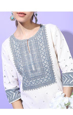 Maai Rayon Hand Printed Kurta White | Grab2Buy