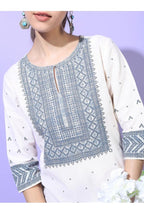 Maai Rayon Hand Printed Kurta White | Grab2Buy