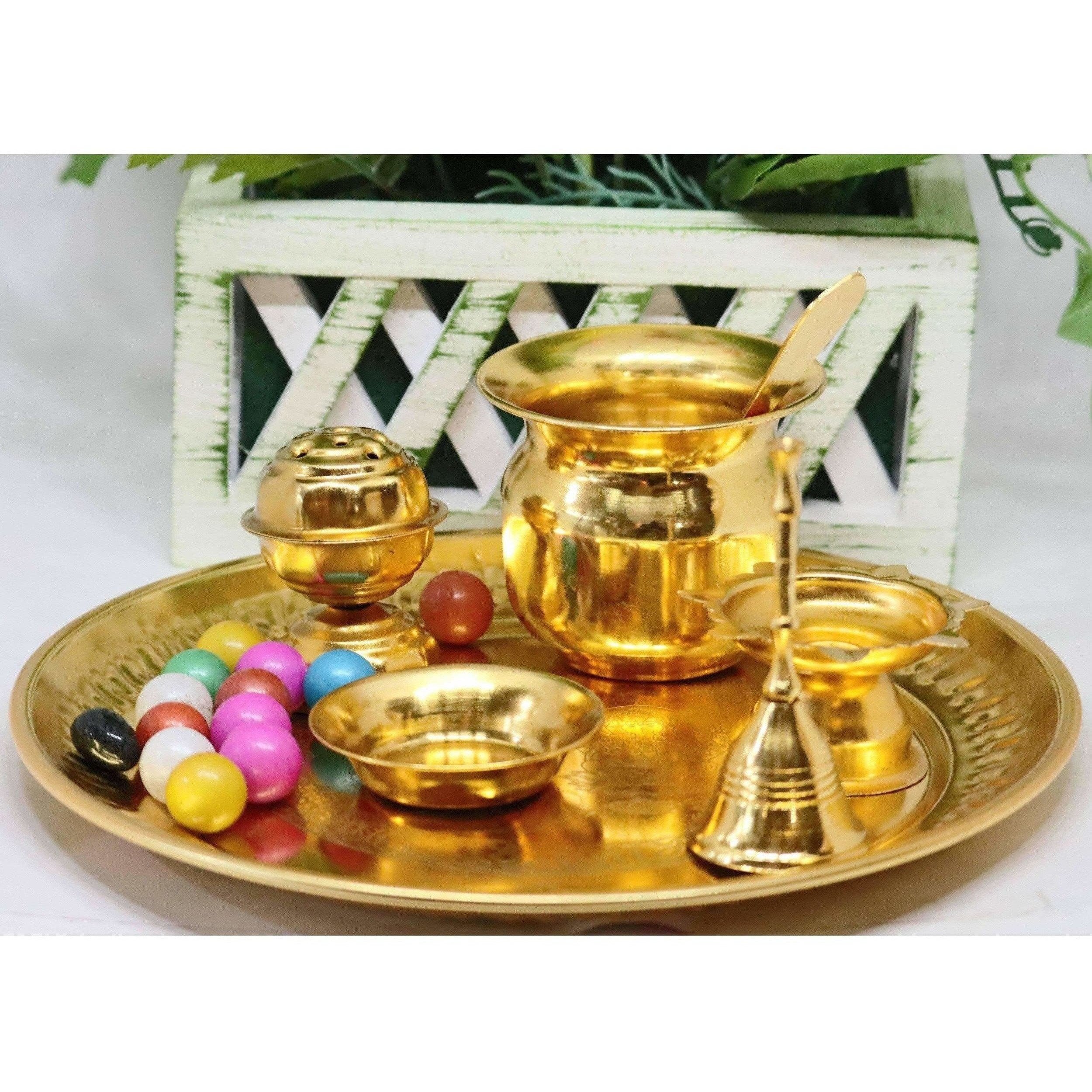 Chahat Premium Living Brass Pooja Thali Set | Grab2Buy