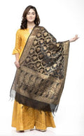 A R Silk Women's Chanderi Zari Embroidery Black Fancy Dupatta | Grab2Buy