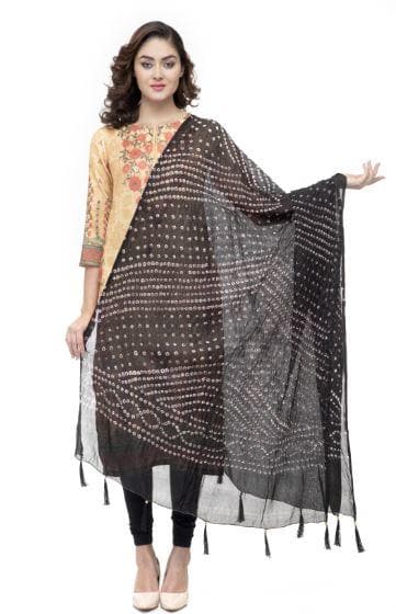 A R Silk Women's Silk Jaipuri Print Black Regular Dupatta | Grab2Buy