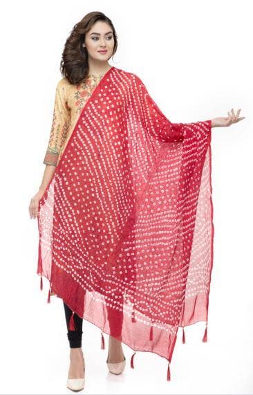 A R Silk Women's Silk Jaipuri Print Red Regular Dupatta | Grab2Buy