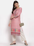 Myshka Women's Traditional Multi Cotton Printed 3/4 Sleeve Round Neck Casual Kurta | Grab2Buy