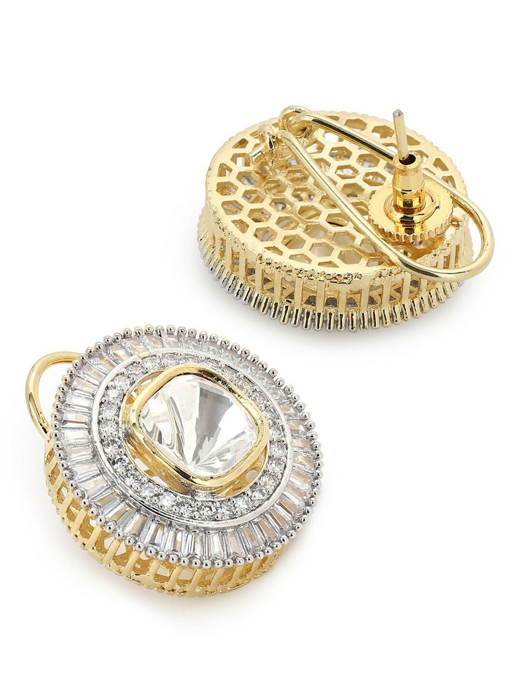 Diamond & Semi Precious Stone Round Oversized Studs- Ruby Raang | Grab2Buy