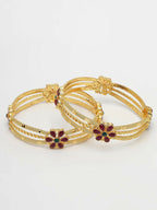 NVR Women's Set of 2 Gold-Polished Artificial Stones Handcrafted Traditional Bangles