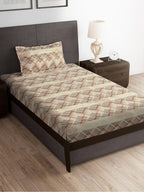 Story@home Brown & White Striped Microfiber 180 TC Bedsheet With Pillow Cover