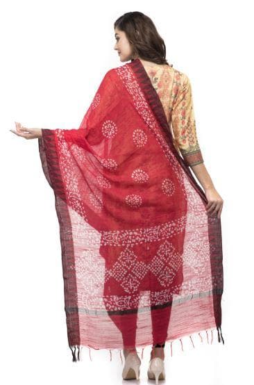 A R Silk Women's Cotton Red Regular Dupatta | Grab2Buy