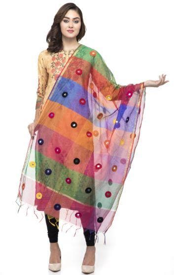 A R Silk Women's Chanderi Thread Work CND Multi Fancy Dupatta | Grab2Buy