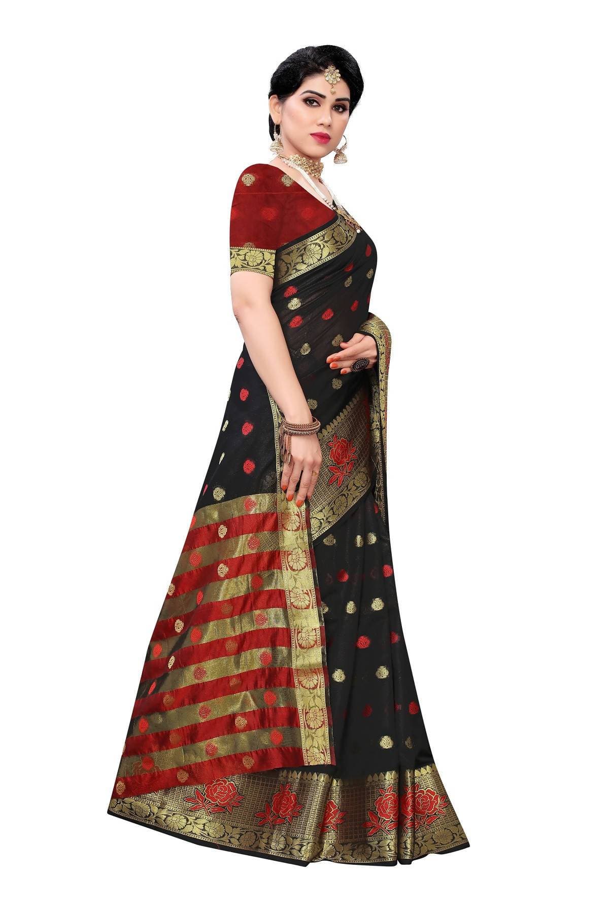 Vamika Banarasi Jaquard Black Weaving Saree | Grab2Buy