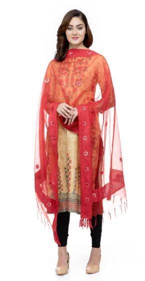 A R Silk Women's Orgenza Cotton Gota Work Red Fancy Dupatta | Grab2Buy