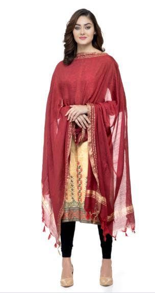 A R Silk Women's Cotton Self Design Mehroon Regular Dupatta | Grab2Buy