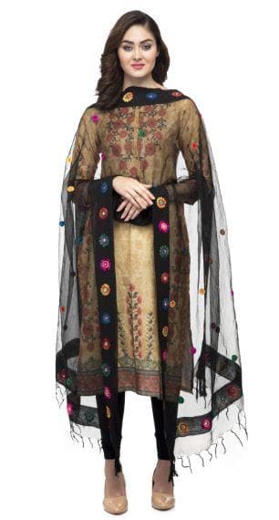 A R Silk Women's Orgenza Cotton Thread Work Black Fancy Dupatta | Grab2Buy