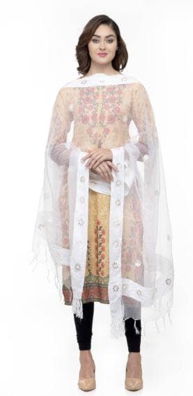 A R Silk Women's Orgenza Cotton Gota Work White Fancy Dupatta | Grab2Buy