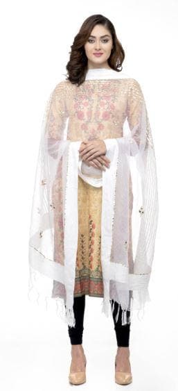 A R Silk Women's Orgenza Cotton Gota Work White Fancy Chunni | Grab2Buy