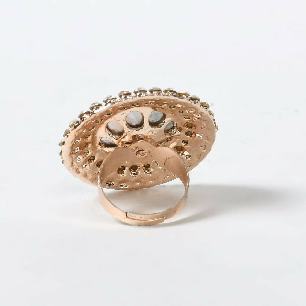 Mominos Fashion Joharkamal Gold-Polished Stone Studded Adjustable Finger Ring - Design 06 | Grab2Buy