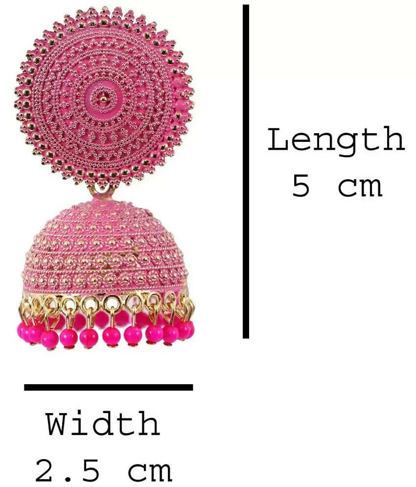 Mominos Fashion Joharkamal Gold-Polished Meenakari Jhumkas For Women & Girls (Magenta) | Grab2Buy