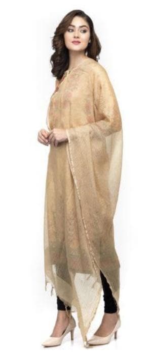 A R Silk Women's Kota Cotton Self Design Golden Regular Dupatta | Grab2Buy