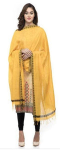 A R Silk Women's Cotton Self Design Yellow Regular Dupatta | Grab2Buy