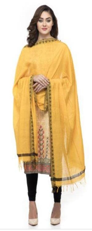A R Silk Women's Cotton Self Design Yellow Regular Dupatta | Grab2Buy