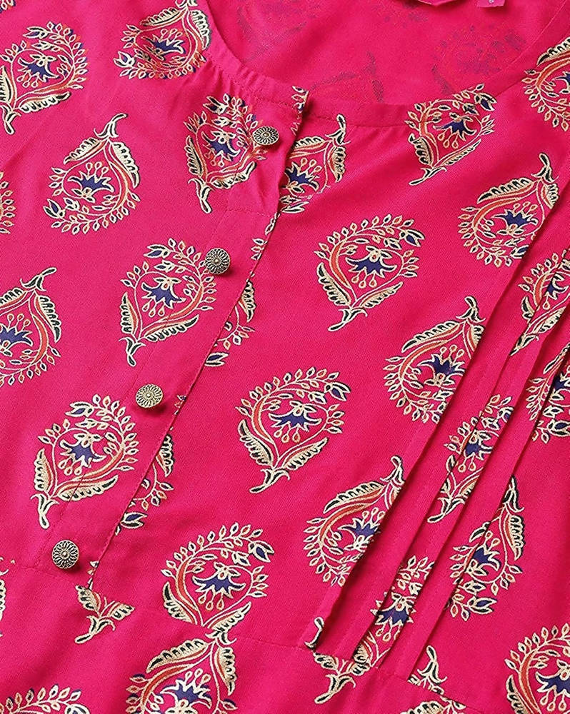 Vamika Pink Printed Rayon Party And Casual Wear Kurta Set | Grab2Buy