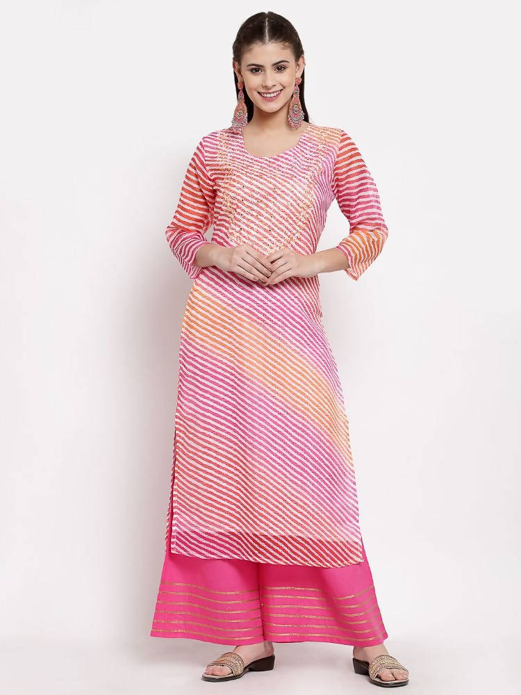 Myshka Women's Trendy Multi Cotton Printed 3/4 Sleeve Round Neck Casual Kurta | Grab2Buy