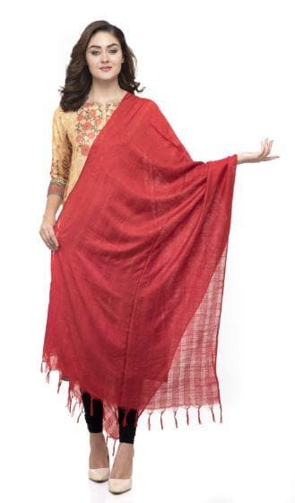 A R Silk Women's Cotton Self Design Red Regular Dupatta | Grab2Buy
