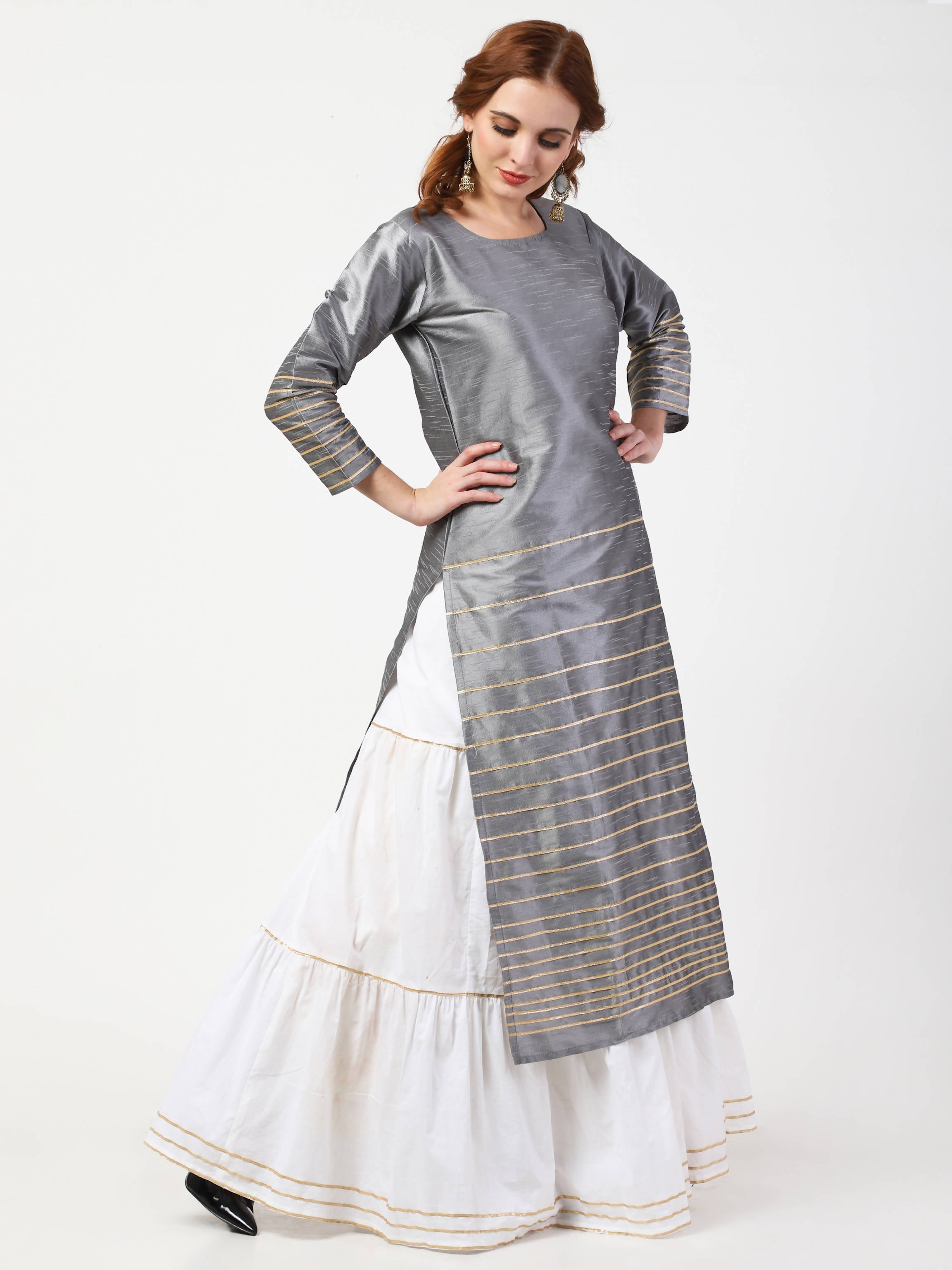 Cheera Kurta With Skirt & Embroidered Dupatta set (CH108KSD) | Grab2Buy