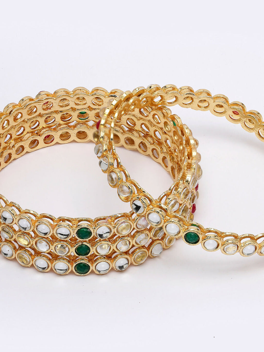 NVR Women Set of 4 Gold-Polished Kundan Studded Bangles | Grab2Buy