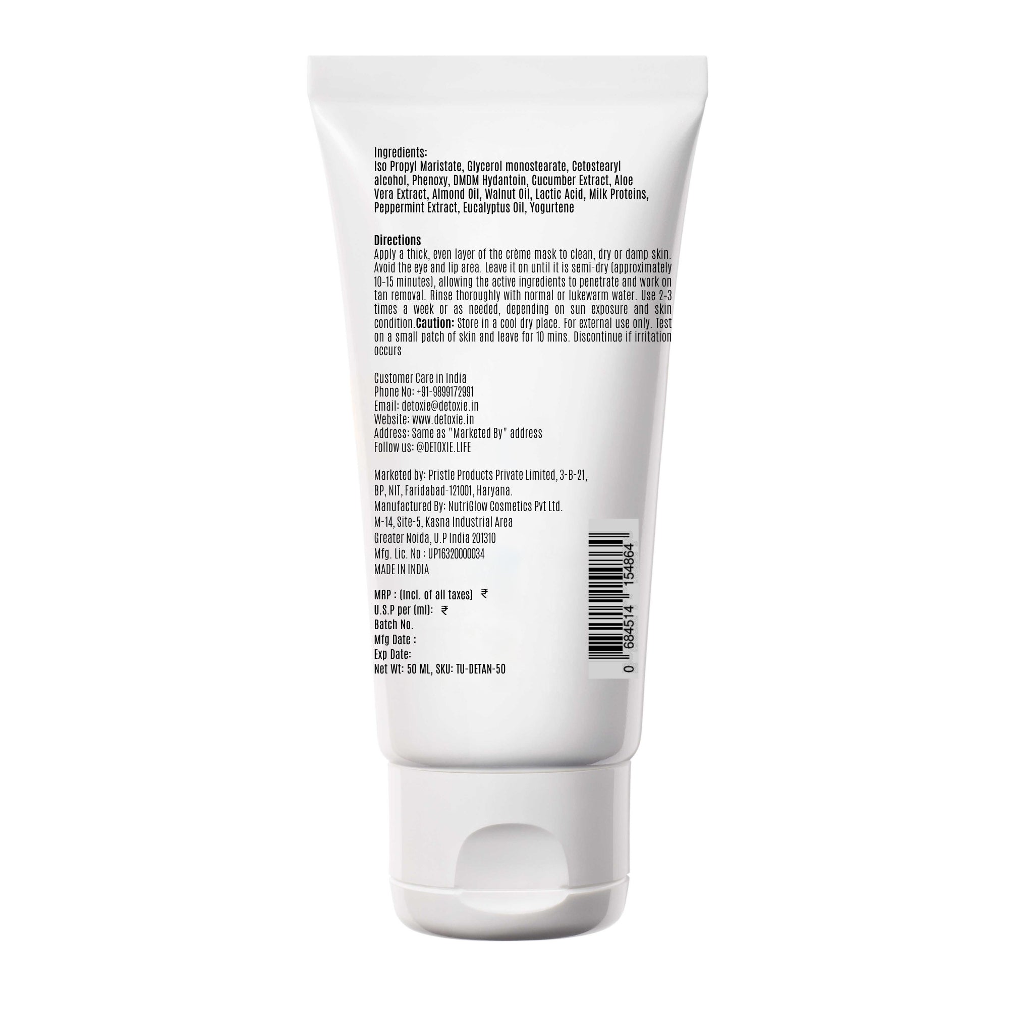 Detoxie Detan Cream Mask with Mint & Yogurt | Grab2Buy