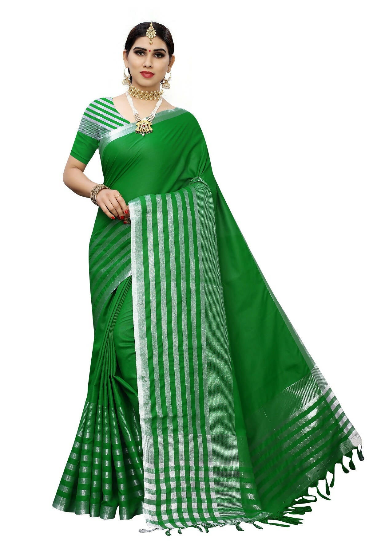 Vamika Green Cotton Silk Weaving Saree (Twitter Green) | Grab2Buy