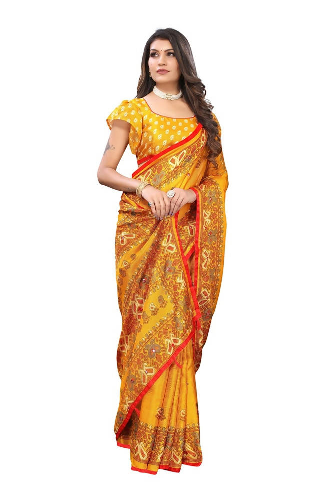 Vamika Yellow Jute Silk Mirror Work Saree | Grab2Buy