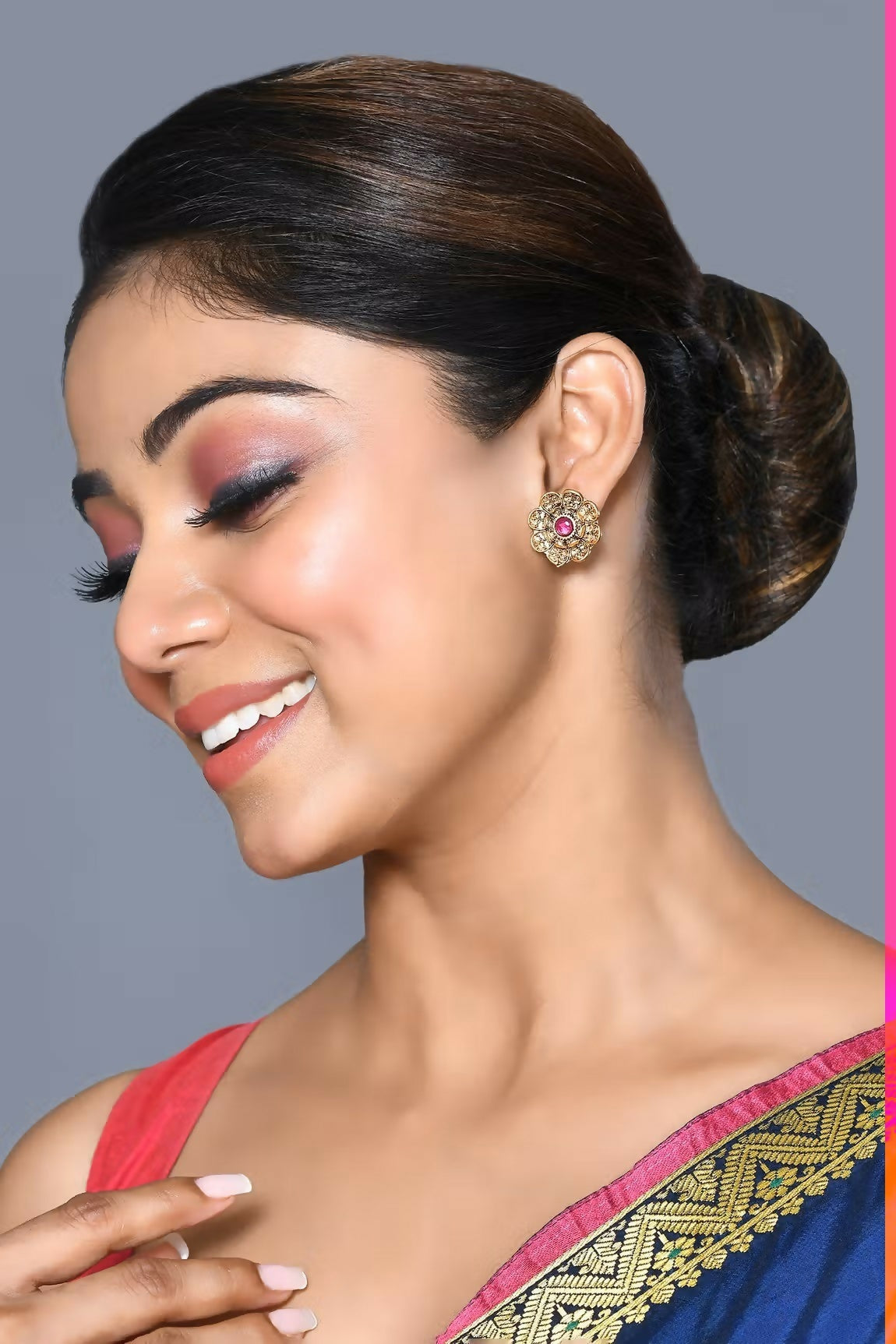 Joban Fashion Women Brass And Ruby Stone Golden Ruby Earrings | Grab2Buy