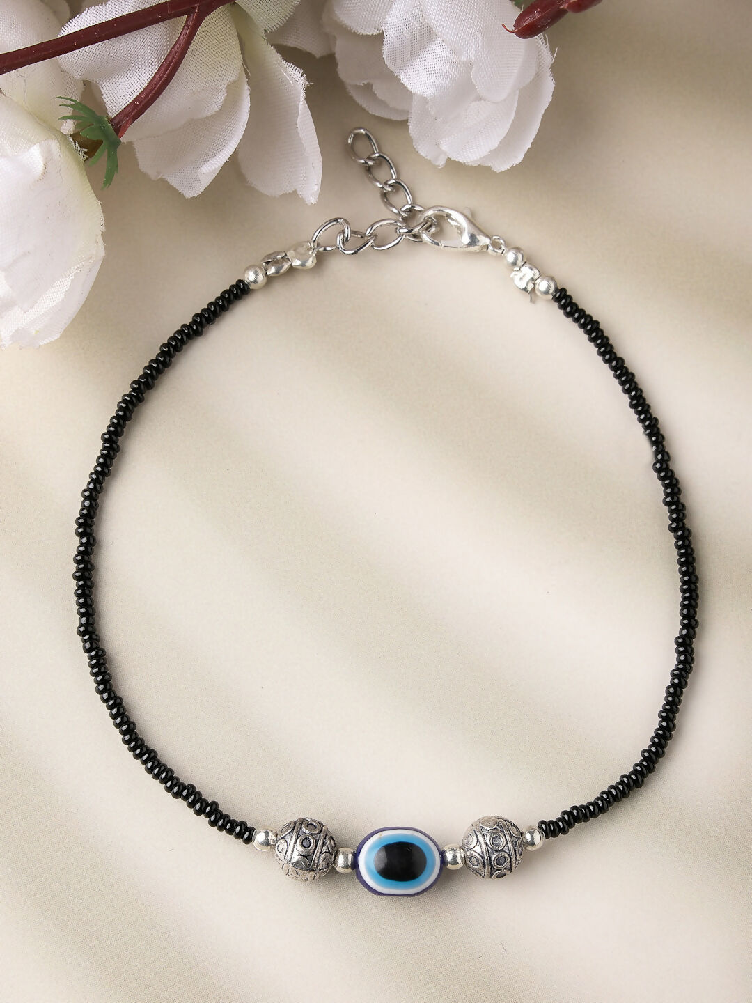 NVR Women Set of 2 Brass-Plated Stone-Studded & Evil Eye Beaded Anklet | Grab2Buy