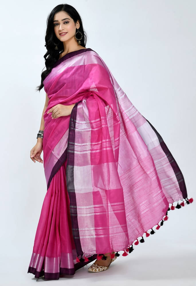 Mominos Fashion Moeza Bhagalpuri Handloom Silk Pink Saree | Grab2Buy