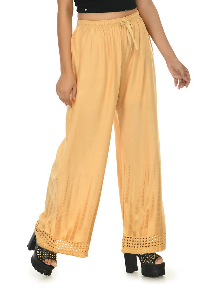 Mominos Fashion Moeza Reyon Cotton Golden Color Cut Work Palazzo | Grab2Buy