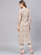 Yufta Women Beige & Grey Printed Kurta with Trouser | Grab2Buy
