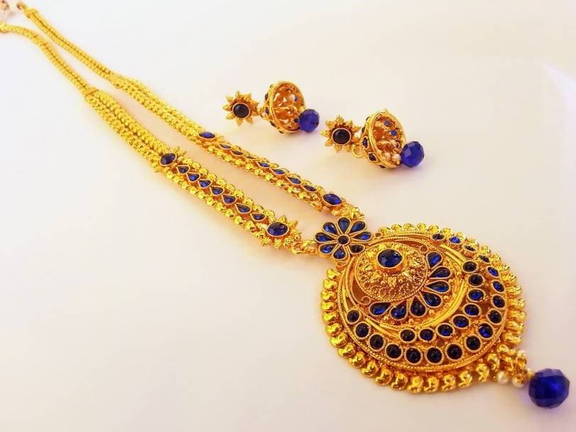 Blue Kemp Long Necklace Set For Parties | Grab2Buy