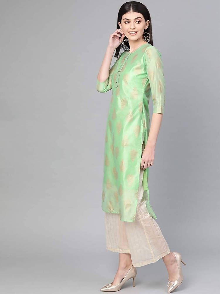 Yufta Women Green & Off-White Printed Kurta with Palazzo | Grab2Buy