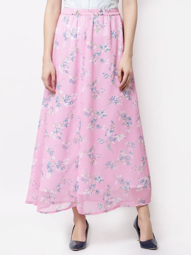 Myshka Pink Color Georgette Printed Skirt | Grab2Buy