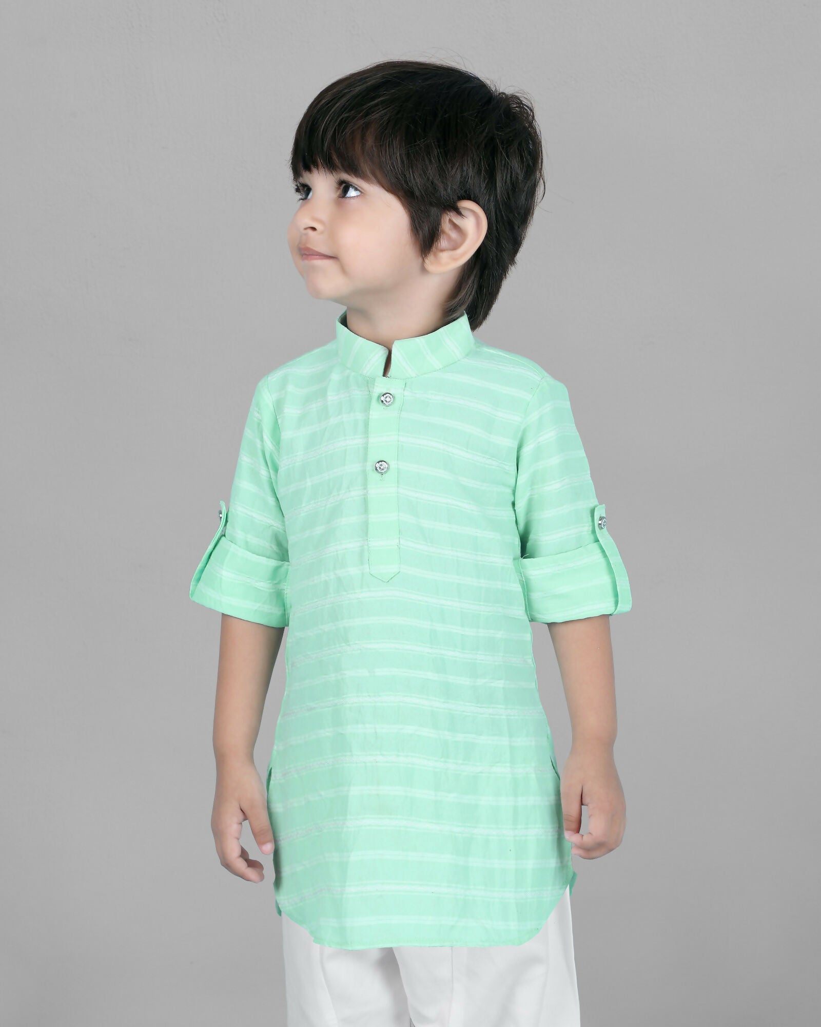 Joban Fashion Kids Island Cotton Full Sleeves Striped Kurta and Pyjama- Sea Green | Grab2Buy