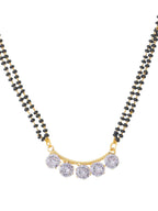 NVR Women's Set of 3 Gold-Polished CZ Stone-Studded & Beaded Mangalsutra